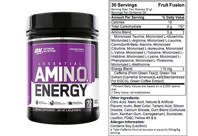 Bảng thành phần sữa Optimum Nutrition Essential Amino Energy