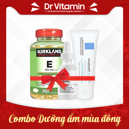 Combo dưỡng ẩm mùa đông: Vitamin E Kirkland + Serum The Ordinary B5 + kem dưỡng da La Roche Posay B5