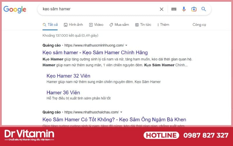 Kẹo Sâm Hamer sở hữu lượt tìm kiếm khủng trên Google
