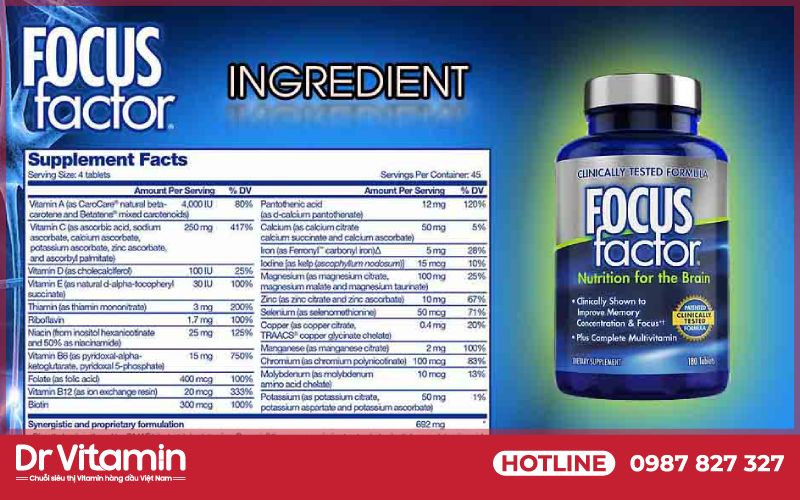 Focus Factor có hàm lượng vitamin, các loại axit béo và khoáng chất lớn