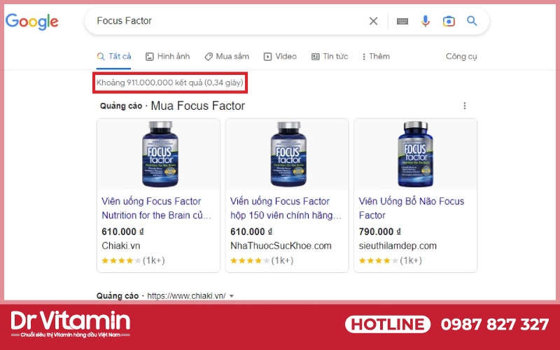 Viên uống Focus Factor 180 viên có kết quả truy cập khủng trên Google