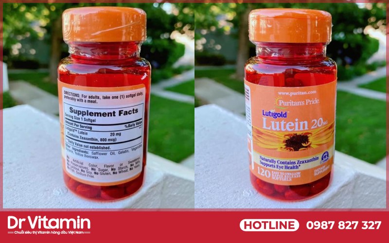 Nhãn viên uống Lutein Zeaxanthin chính hãng có đầy đủ thông tin về thương hiệu, sản phẩm